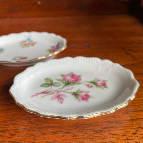 Vintage Floral Small Oval Dishes Gold Trim Porcelain Serviceware Jaeger Germany - Picture 6 of 9
